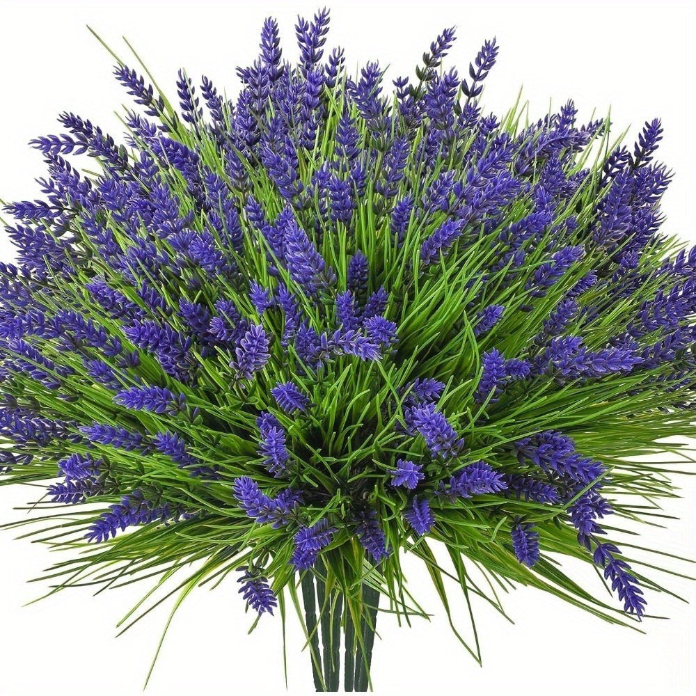 Artificial Flowers 11-Piece Lavender Stem Set in Purple Plastic for Garden, Wedding and Home Displays