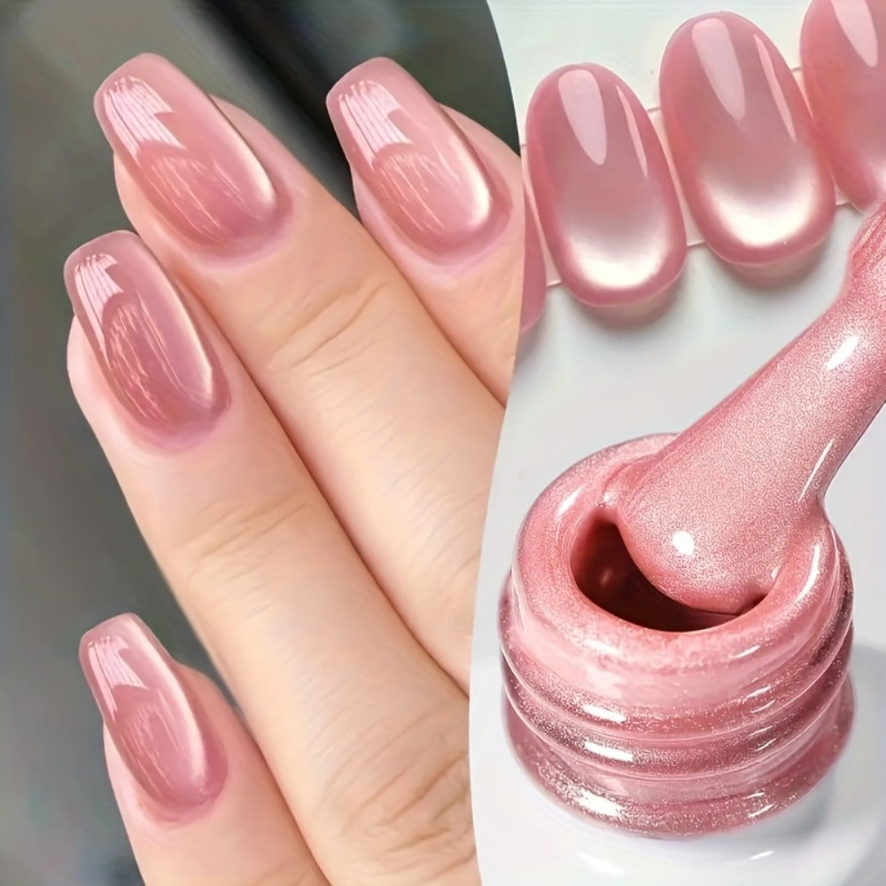 Gel Nail Polish in 15ml Pink Holographic Rainbow Cat-Eye Finish with Magnetic UV/LED Cure for Nail Art