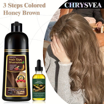Hair Dye Shampoo, CHRYSVEA 500ml Bottle with 30ml Hair Oil and Nine Shade Options Set for At-Home Color Selection