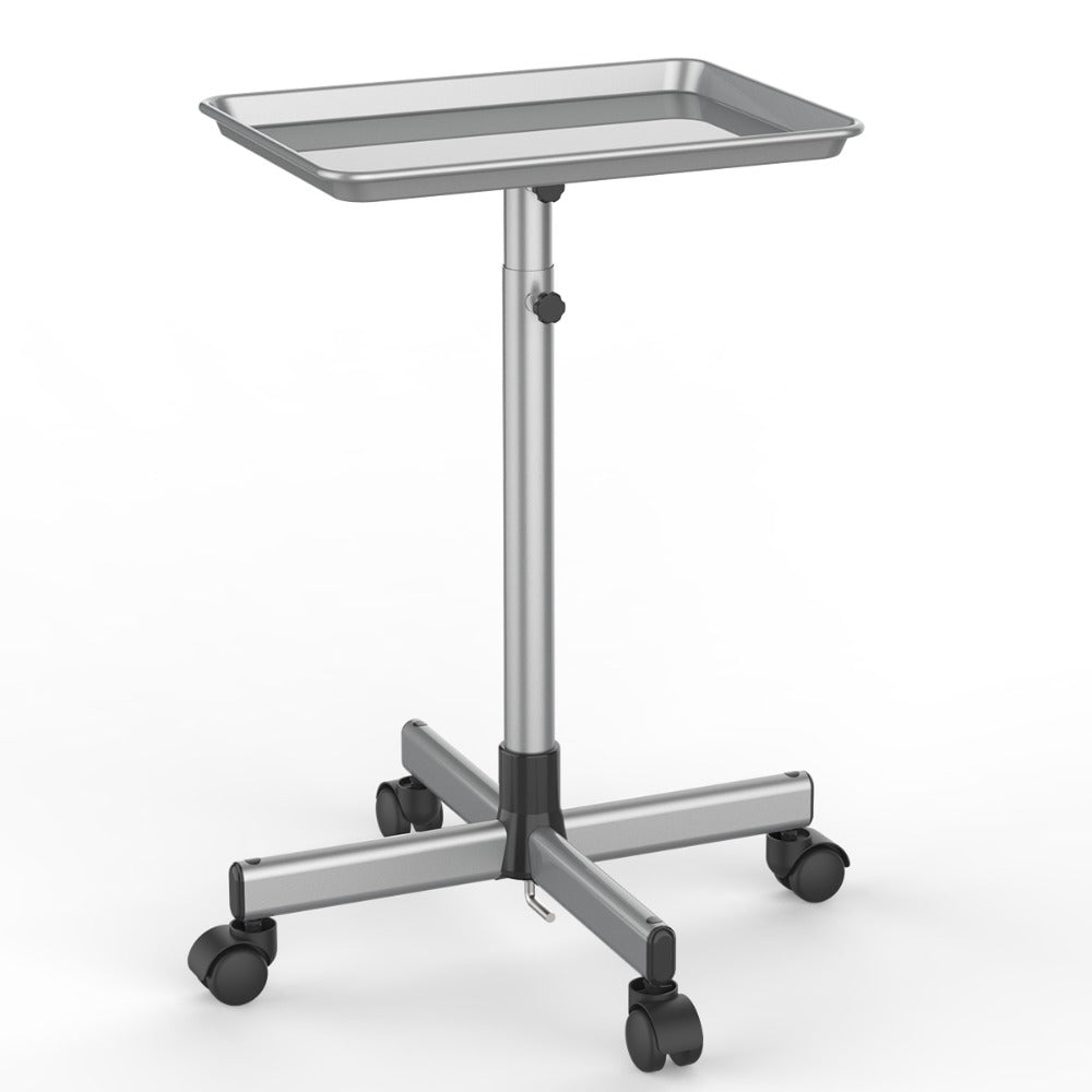 Salon Trolley Cart Height Adjustable 30 to 42 Inch Rolling Tray Table on Wheels Lockable Casters for Hair Stylist Barber Esthetician Nail Salon Spa Beauty Station Silver