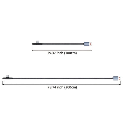 Right-Angle USB Charging Cable with USB-A or USB-C Input Options, 100W Marking and 1 m or 2 m Lengths