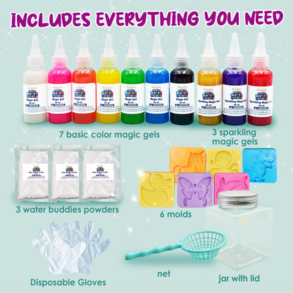 Magic Water Gel Creature Craft Kit with Ten Color Gels, Six Molds, Mixing Powders and Lidded Display Jar