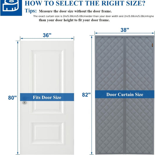 Thermal Insulated Door Curtain Magnetic Closure Knit Plaid Pattern – Windproof Insulation Blanket for Front Door, Sliding Glass, Patio & French Doors, Keep Cold Out, Grey & Brown, Multiple Sizes
