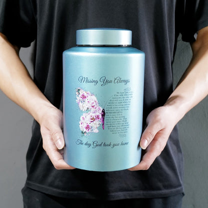 Cremation Urns for Human Ashes Large – Stainless Steel Memorial Urn Holds 220 lbs, Decorative Butterfly Cardinal Fairy Design, Screw Lid & Seal Ring, Velvet Pouch Included, Adult Funeral Keepsake Urn