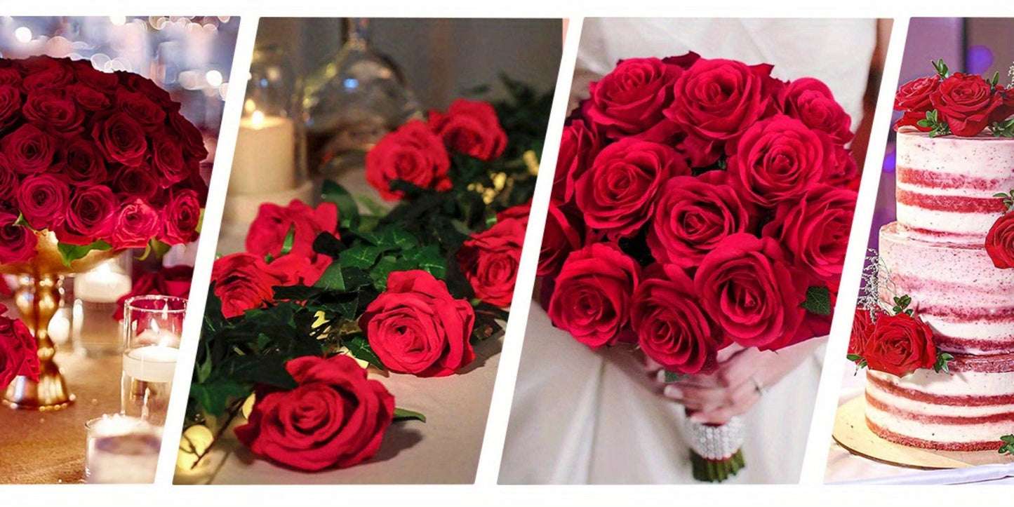 Artificial Flowers Long-Stem Velvet Rose Set in 50 or 100-Piece Variant Options across Five Colors