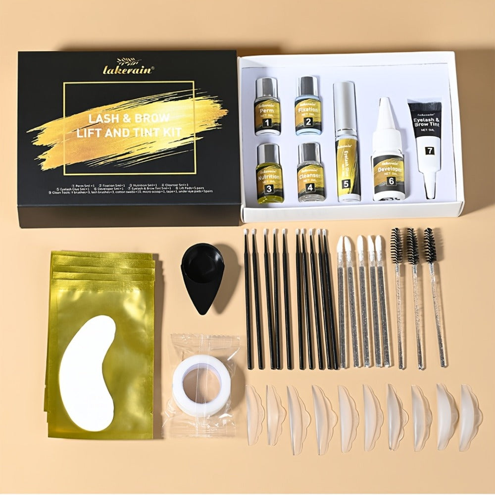 Lash Lift Kit & Brow Lamination Tint Set — 2-in-1 Eyelash Perm & Eyebrow Lamination with Black Brown Tint Dye, 4-6 Week Long-Lasting Results, DIY Home or Salon Use, Complete Beauty Kit for Women