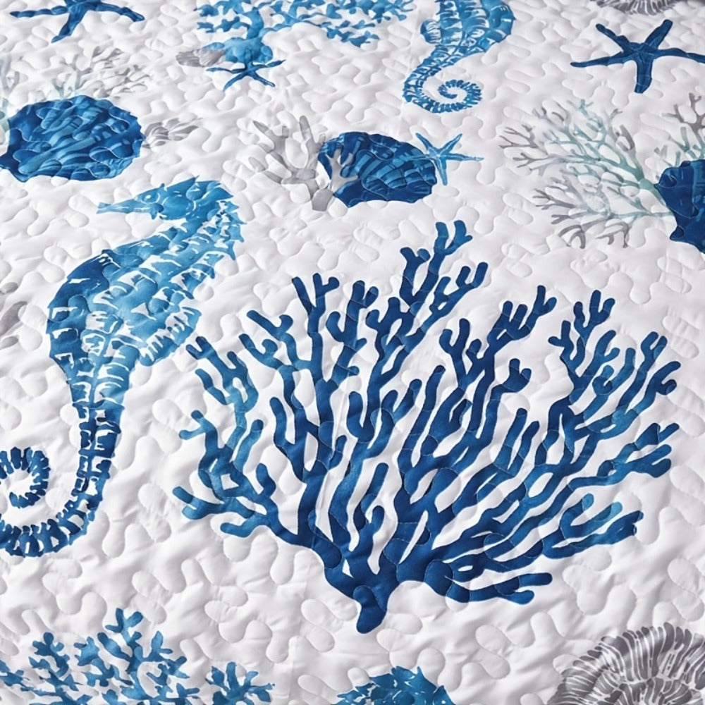 Three-Piece Ocean-Print Duvet Cover Set with Two Pillowcases in Twin, Full-Queen or King Sizes