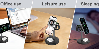 3-in-1 Wireless Charging Station 6 Colors Fast Qi Charger for iPhone 17/16/15/14/13/12, Apple Watch Ultra/Series 11/10/9/SE & AirPods 4/3/2 Pro – Anti-Slip Foreign Object Detection | Pink White Black Purple Green Blue