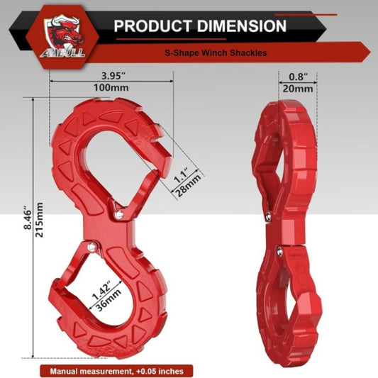 Off-Road Recovery Winch Hook D-Ring Shackle 3/8" 35,000 LB G80 Heavy Duty Quick Release Tow Hook for RV Truck 4x4 Vehicle - Red & Black