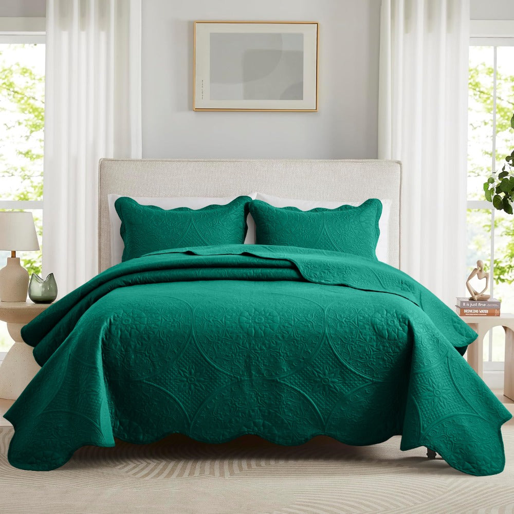 Quilted Bedspread Set 3 Piece – Soft Floral Coverlet with Pillow Shams, Lightweight Breathable Quilt for Bedroom & Guest Room, All Season Bed Cover