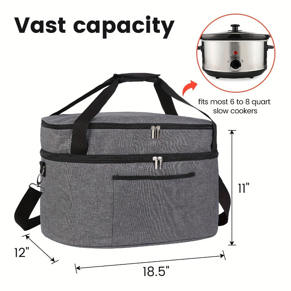 Two-Layer Slow Cooker Carrier Bag with Carry Handles, Front Pocket and Exact Black 18.5 by 12 by 11 Inch Option