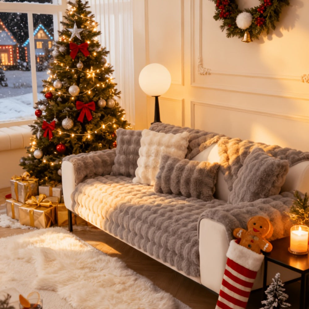 Sofa Cover Bubble Faux Rabbit Fur Panels with Silicone Non-Slip Backing for Seat, Armrest or Backrest