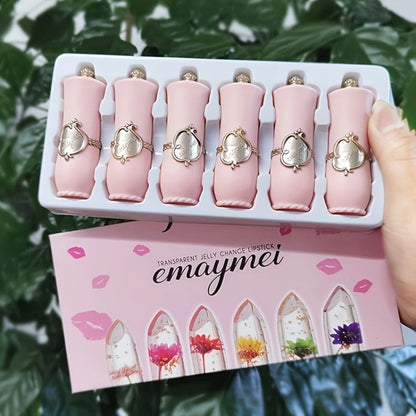 Jelly Lip Balm Set 6 Pack Color Changing — Temperature-Sensitive Dried Flower Extract, Sheer Moisturizing Clear Gloss, Natural Pink Tint, Long-Lasting Hydration Lip Care for Women
