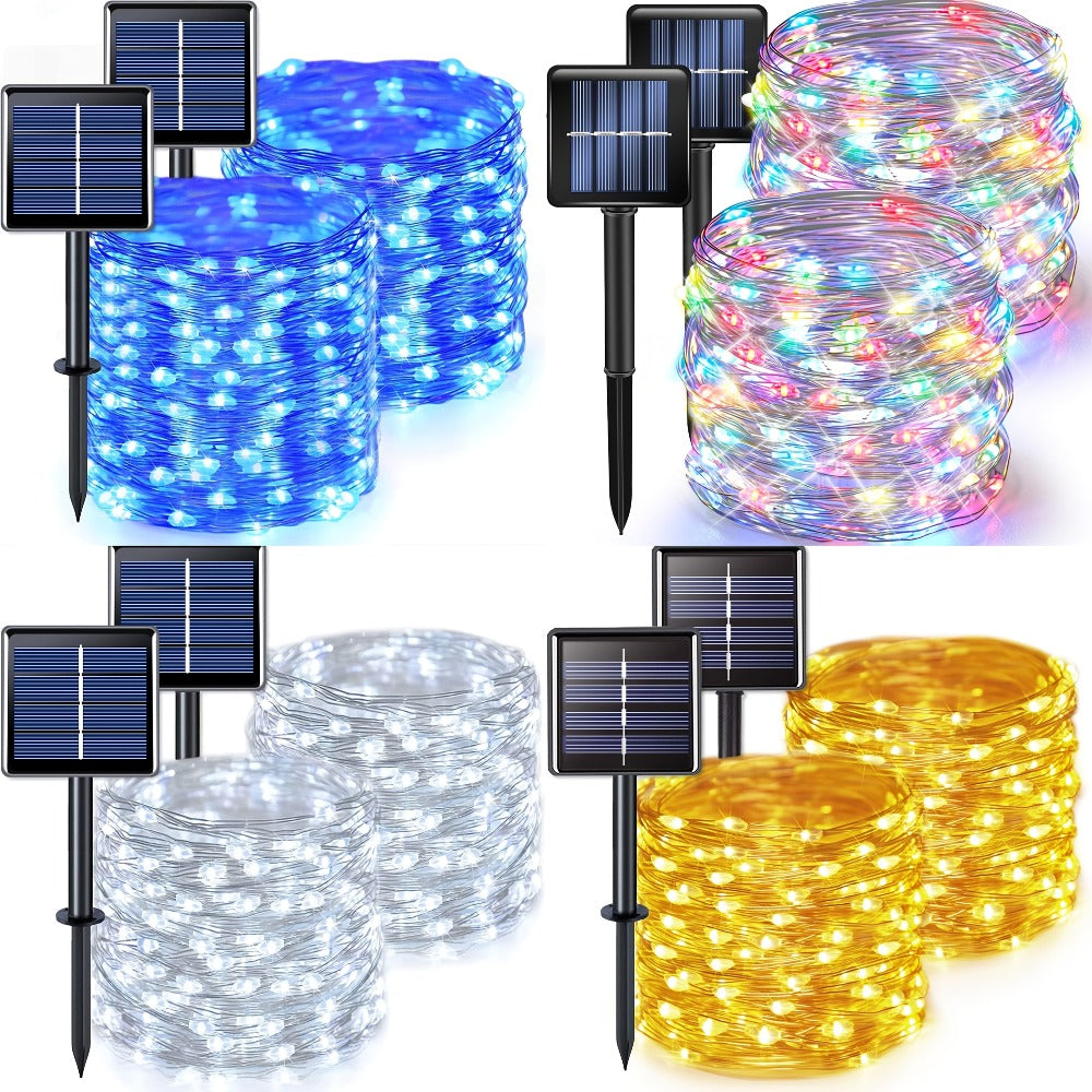 String Lights, 110-LED Solar Copper-Wire Fairy Lights with Eight Modes, Four Colors and 2-, 4- or 8-Pack Options