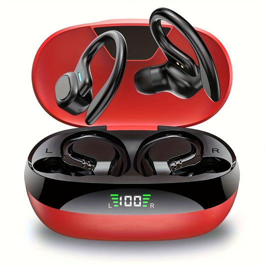 Wireless Earbuds Bluetooth 5.4 Open-Ear Sport Hooks with 24-Hour Playtime and LED Case for Running
