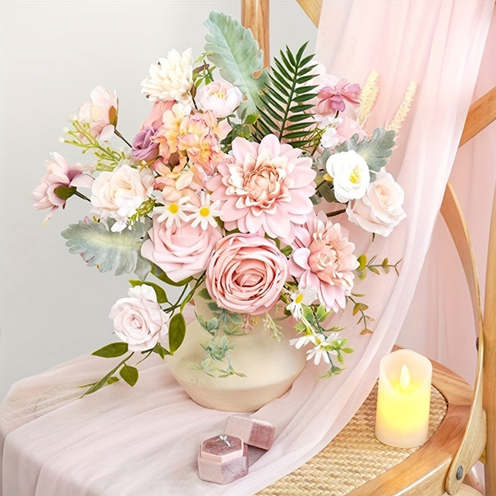 Artificial Roses Box Set for Wedding Bouquet, DIY Centerpiece & Home Decoration – Pink Valentine's Day Spring Flowers