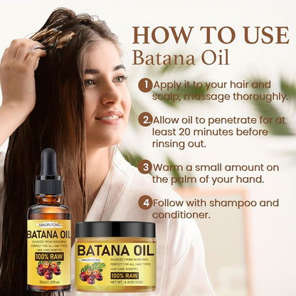 Batana Hair and Scalp Oil Two-Piece Set with 100g Jar and 30ml Dropper Bottle, Both Labeled 100% Raw