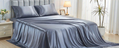 Bed Sheet Set 4-Piece Satin with 35–39 cm Deep Pocket, Machine-Washable Care and Seven Colors