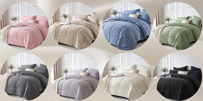 Comforter Set Soft Breathable Microfiber Bed in a Bag with Fitted Sheet Flat Sheet Pillowcases & Shams – All Season Fluffy Checkered Bedding Set Twin Full Queen King
