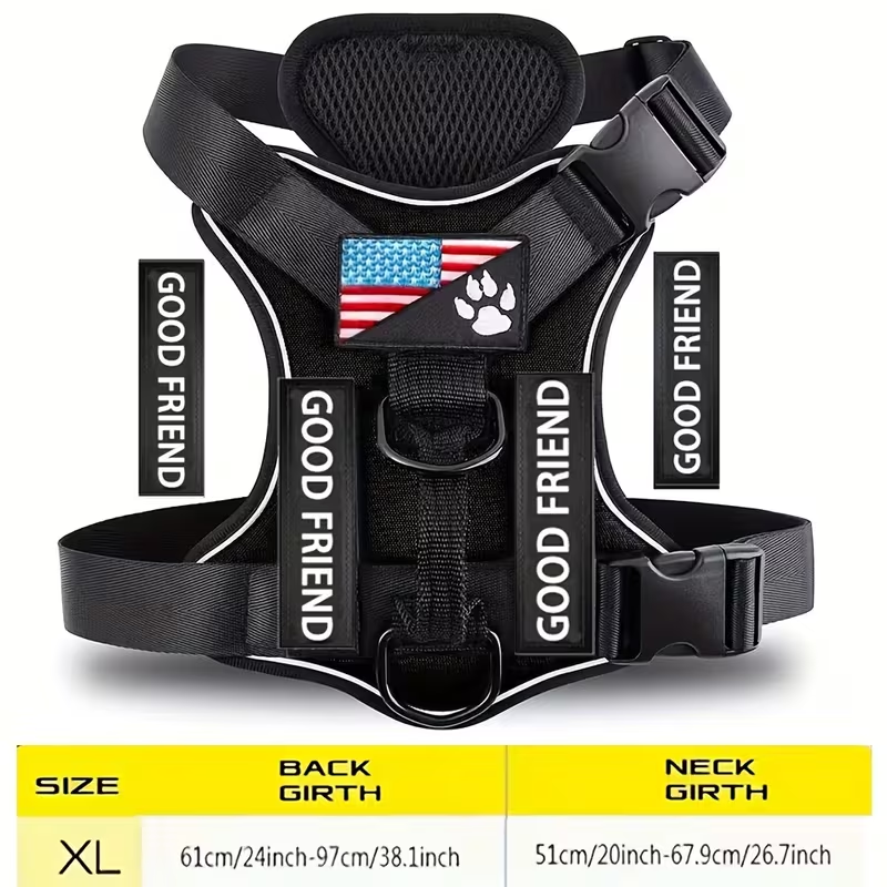 Five-Patch Dog Vest Harness in Black, Red, Rose Red, Grey or Green with XS-to-XL Sizes Pictured