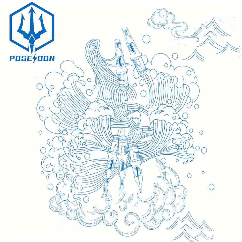 Tattoo Needles 50Pcs Round Liner Shader - POSEIDON V3 12RL 12RS Membrane Safety Stainless Steel Sterile Disposable Cartridge Needles for All Tattoo Machines Beginner & Professional Artists