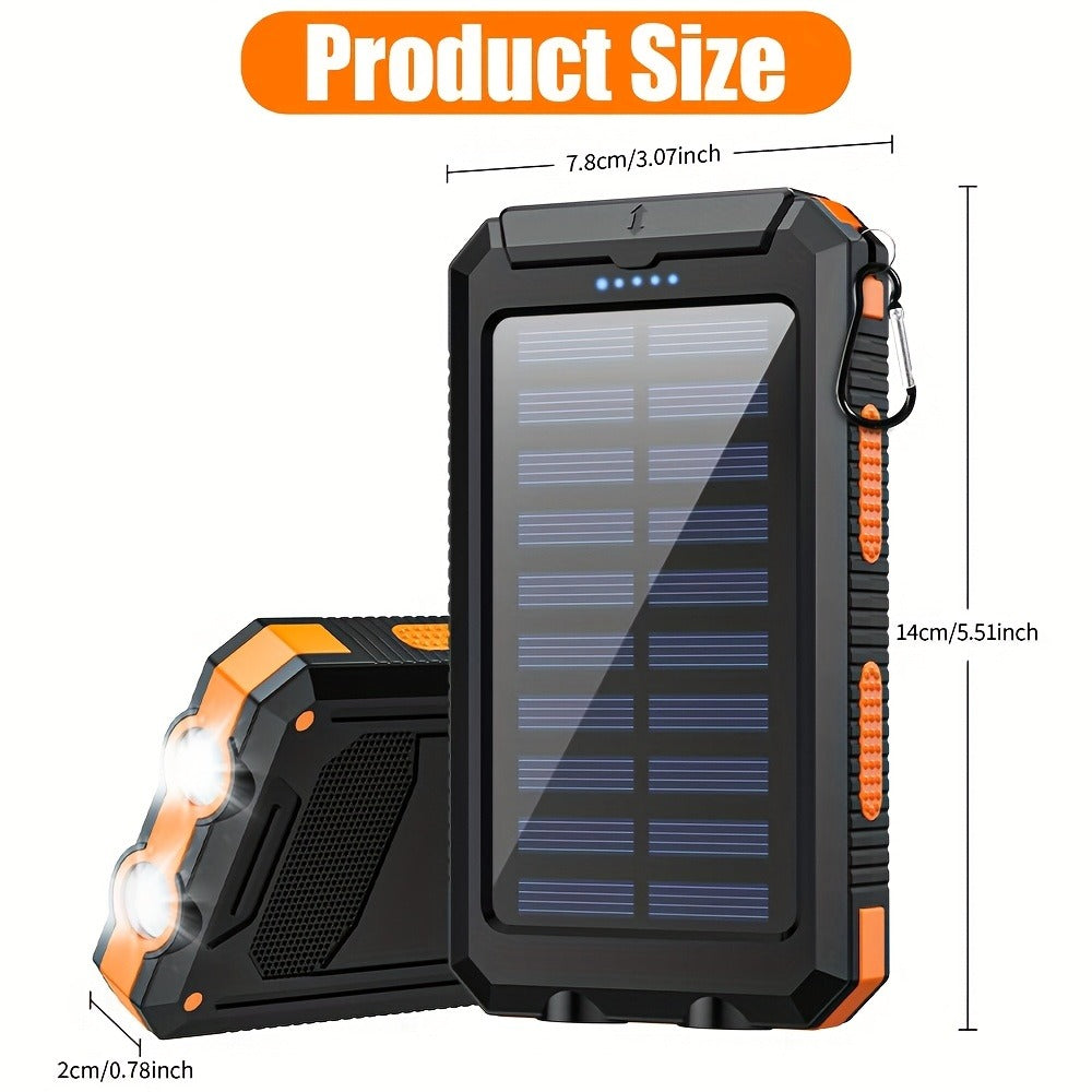 Solar Power Bank, 29800mAh Dual-USB 5V Charger with Solar Panel, Dual LED Flashlight, Compass and Eight Color Options