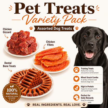 Dog Treats Duck Jerky, Chicken Pieces and Beef Sausage Assortment with Four Retained Flavor Options