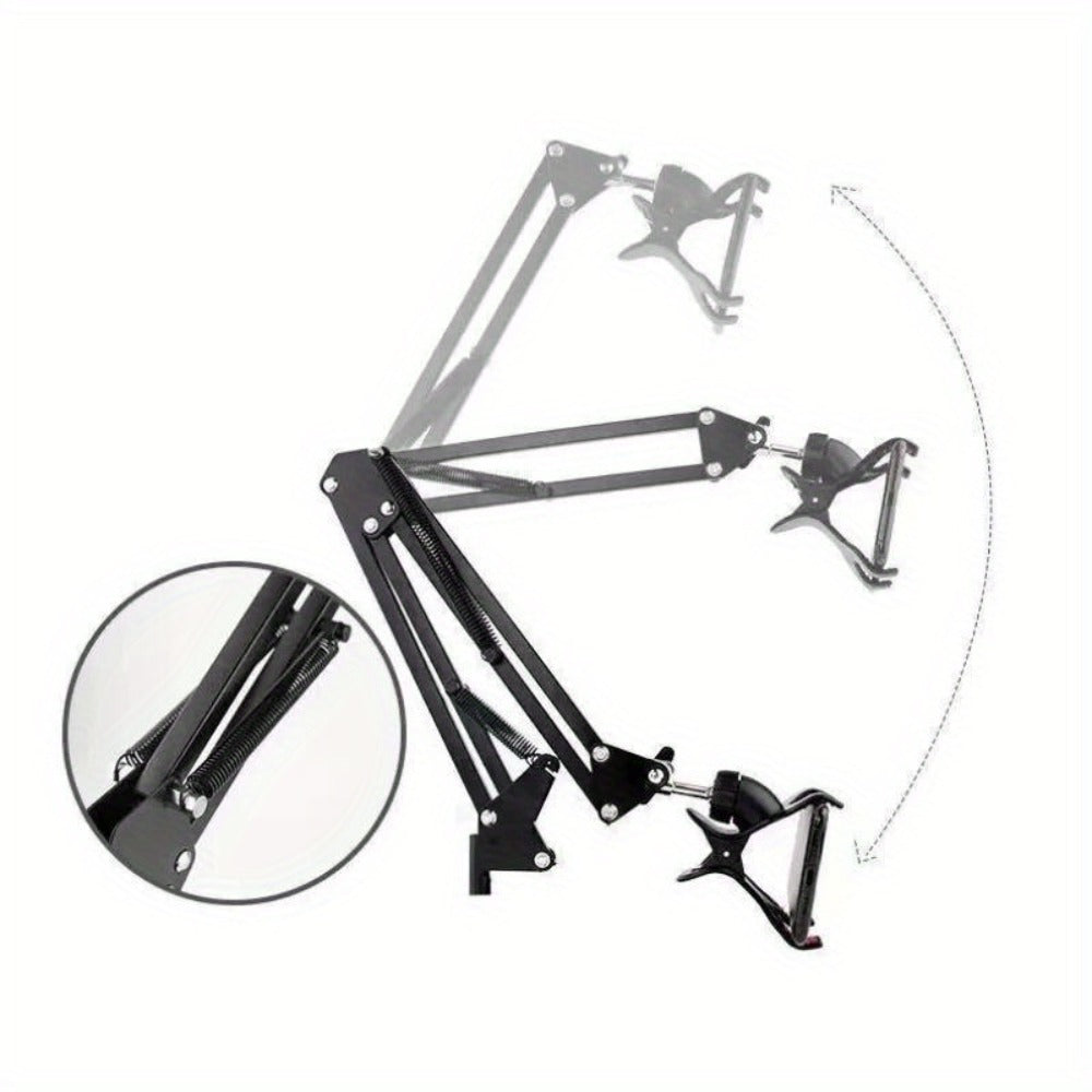 Floor-Standing Phone and Tablet Holder with Articulating Arm, Rotating Clamp and Exact 68.9-Inch Option
