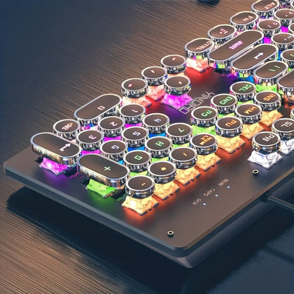 Mechanical Keyboard with Retro Round Keycaps, Green Switches, RGB Backlighting and Multifunction Control Knob