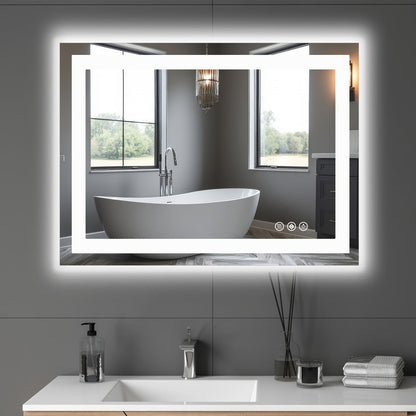 LED Bathroom Mirror with Anti-Fog – Dimmable Vanity Mirror, 3 Color Lighting Modes, Dual Light Source, Wall Mounted Horizontal or Vertical, Tempered Glass, Multiple Sizes