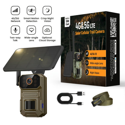 Solar Cellular Trail Camera 1920P No WiFi – 4G LTE Wildlife & Property Monitoring, PIR Motion Sensor, Infrared Night Vision, Two-Way Voice, IP65 Waterproof, Remote Access & 2-Year Replacement Warranty