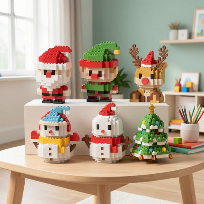 Building Block Set Christmas Mini Figures, 1052 Pieces Across 6 Boxes with Santa, Elf, Reindeer, Snowman and Tree Models