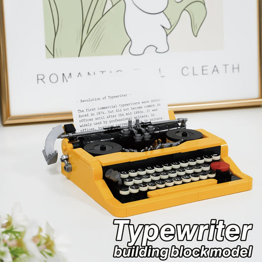 Typewriter Building Block Model Kit for Adults Teens – 1980s European Vintage Mechanical Typewriter 3D Assembly Set LEGO Compatible Desk Decor Collectible Display Birthday Christmas Gift Writers