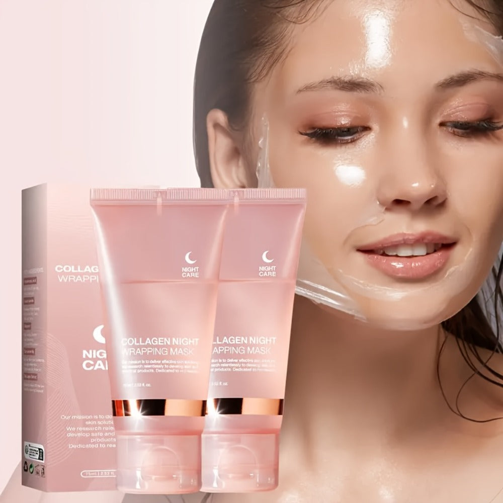 Three-Piece Collagen Night Wrap Mask Set with Jelly Brush and Hyaluronic Acid for Evening Care