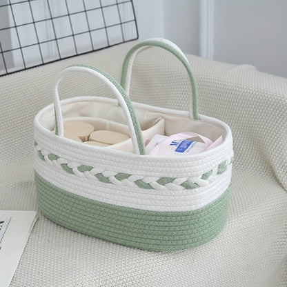 Oval Woven Rope Storage Basket, 14.17 x 9.06 x 6.69 Inches with Braided Handles and Divided Liner