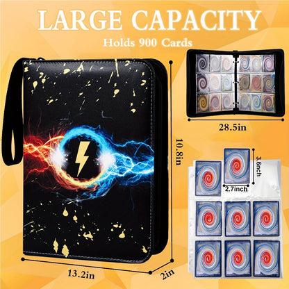 Nine-Pocket Trading Card Binder with 50 Removable Sleeves, Three-Ring Interior and Zippered Carry Case