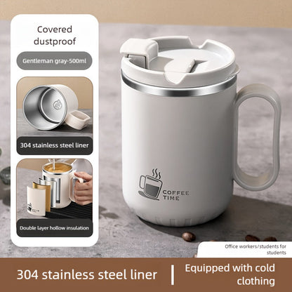 500ml Covered Stainless Steel Coffee Travel Mug with Handle in White, Black, Red, Grey or Brown