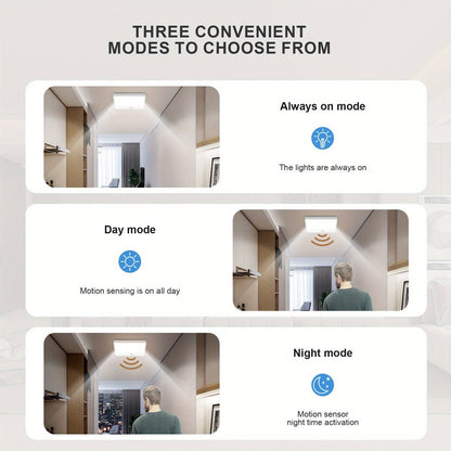 Wireless LED Ceiling Light Motion Sensor Rechargeable Battery Powered 3 Color Temperatures Remote Control No Wiring Closet Light for Bathroom Staircase Garage Hallway Kitchen Pantry White 1 or 2pcs