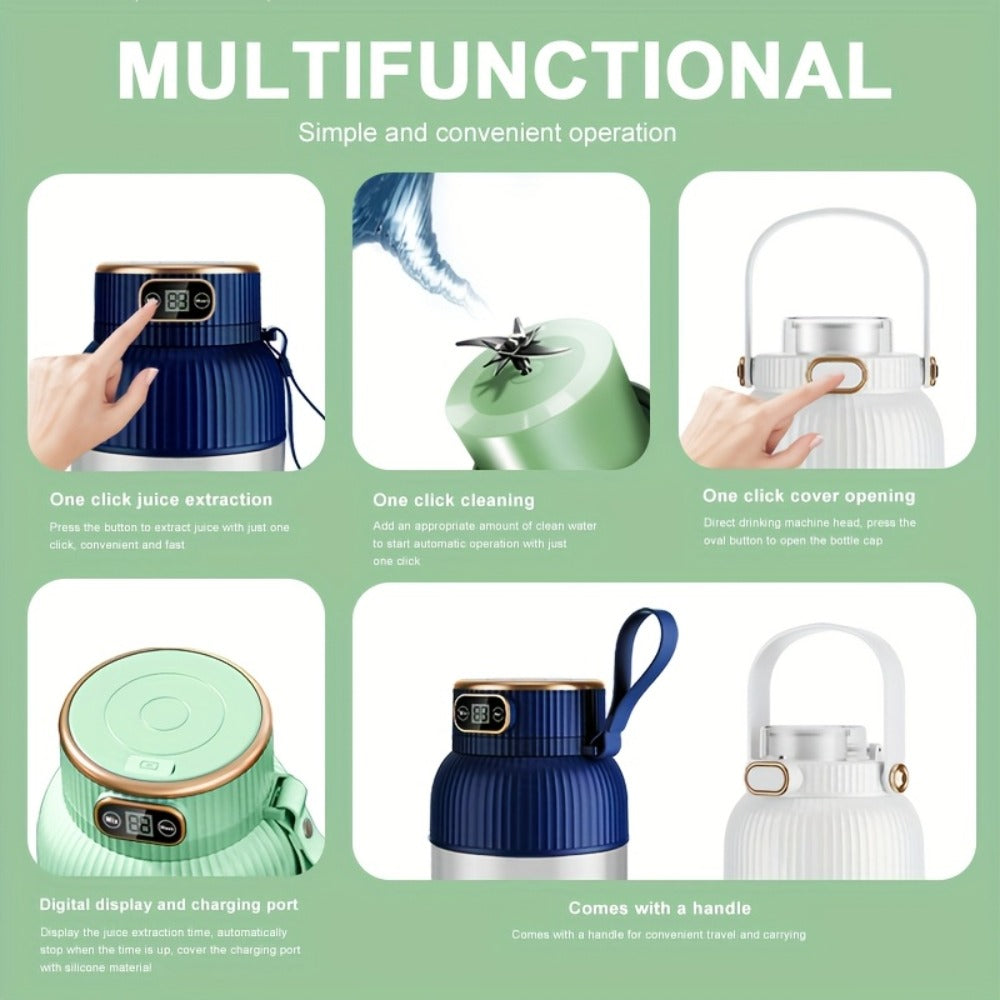 Portable Blender Cup with Top Digital Display, Integrated Side Grip, Travel Cover and Green or White Options