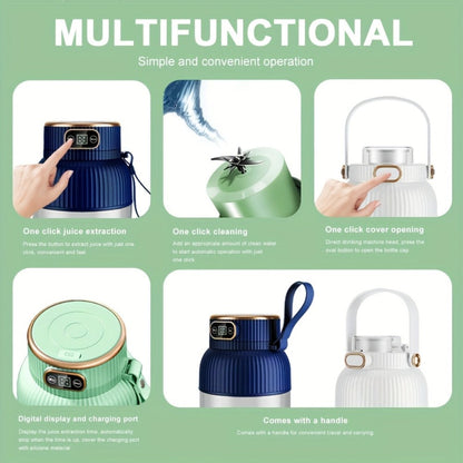 Portable Blender Cup with Top Digital Display, Integrated Side Grip, Travel Cover and Green or White Options