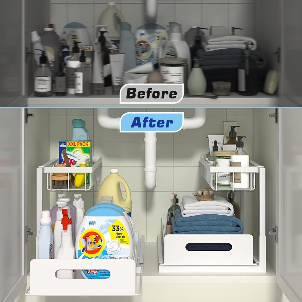 Under Sink Organizer with Sliding Pull-Out Shelf – 2-Tier Metal Cabinet Storage Rack for Kitchen, Bathroom, Pantry & Closet Organization, 1-Pack or 2-Pack