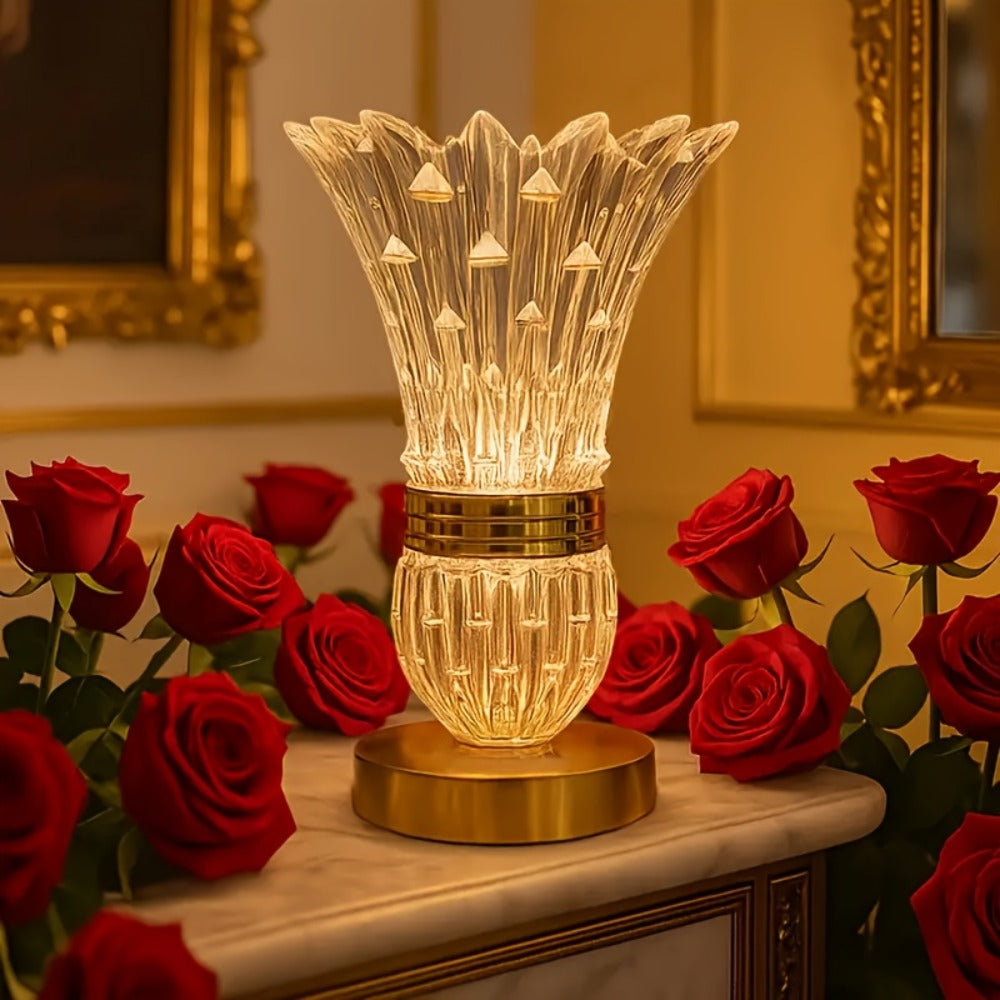 Table Lamp with Crystal Vase Shade, Touch Dimming, USB Rechargeable Power and One or Two-Lamp Options