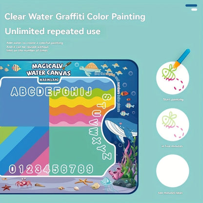 Water Canvas Drawing Mat for Kids Reusable Mess-Free – Magical Paint with Water Art Toy 80x60cm Ocean Animal Designs Screen-Free Creative Gift for Boys Girls Toddlers Ages 3+ Gift Box Option