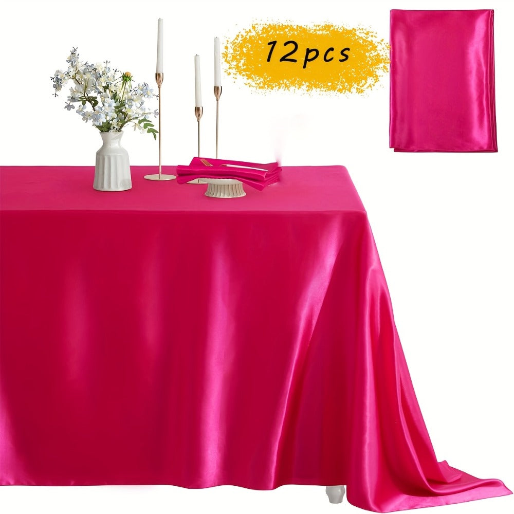 Satin Tablecloth 12pcs 57"x102" Rectangular Silky Smooth Fabric Table Cover for Wedding Banquet Birthday Party Holiday Event