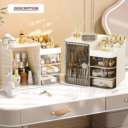 Three-Drawer Makeup Organizer with Mirror in Transparent Black or Cream White Large Checkout Options