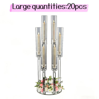 Clear Acrylic Six-Arm Candelabra with 68cm Height, 22cm Round Base and 2-, 4-, 10-, 12- or 20-Piece Options