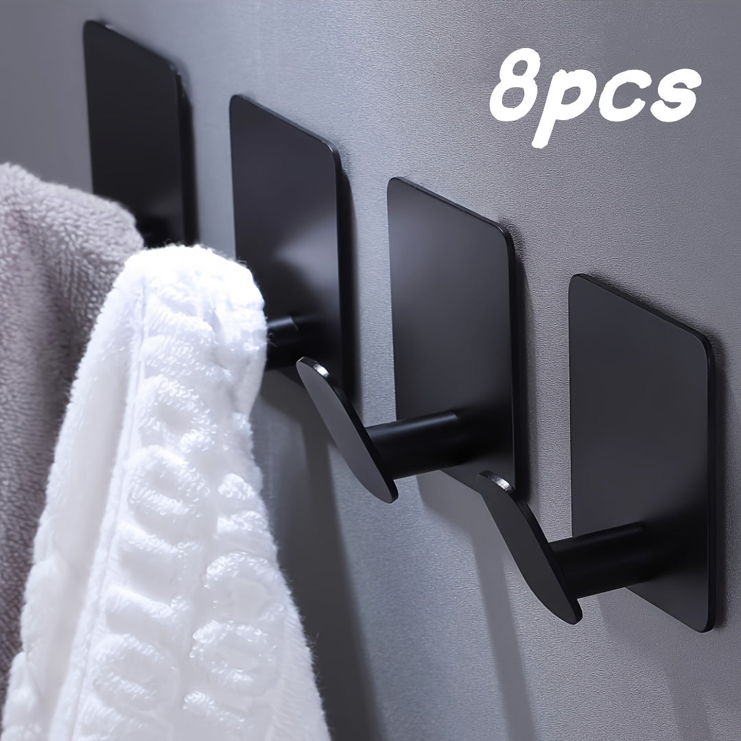 Adhesive Wall Hooks 8-Pack – Stainless Steel No-Drill Towel Hook for Bathroom Kitchen Bedroom Coat Hat Key Holder