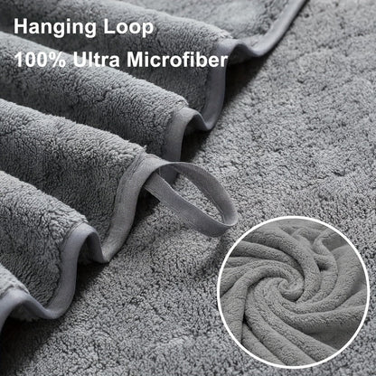 Oversized Bath Towel Set 4 Piece Diamond Pattern Microfiber - Ultra Soft Highly Absorbent Quick Dry | 10 Colors | Blue Green Black Gray Navy Orchid Brown Purple White Turquoise | Bathroom Hotel Gym Gift