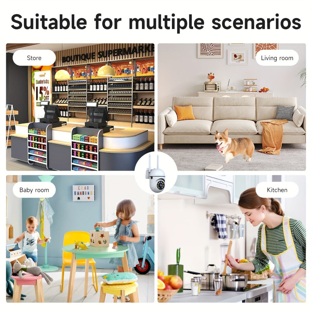 Indoor Security Camera 2-Pack with 355° Pan-Tilt, Night Vision, Two-Way Audio and Connection Options