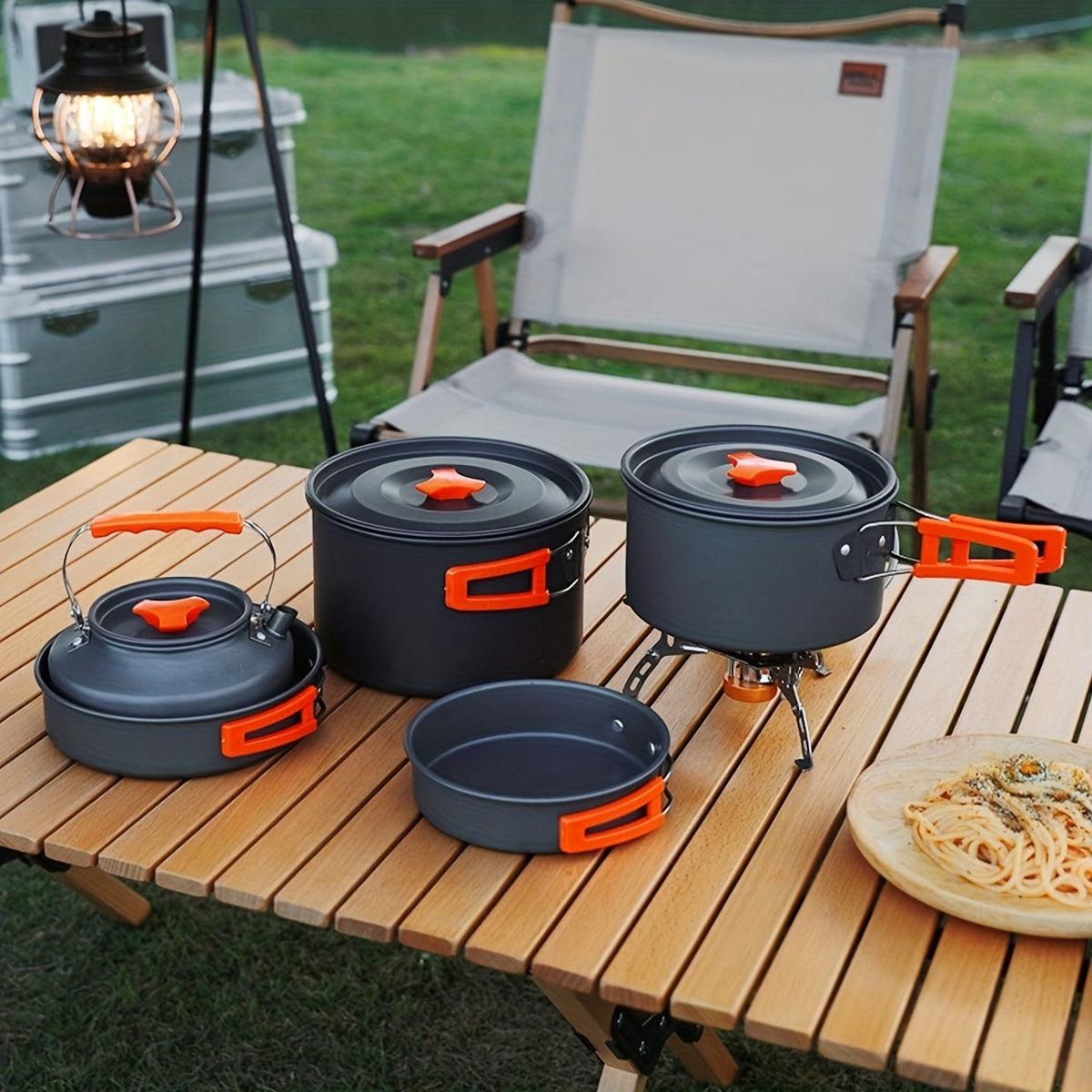 Outdoor Camping Cookware Set, Portable Aluminum Alloy Cooking Pot Pan Kettle Kit, for Camping, Travel and Outdoor Use